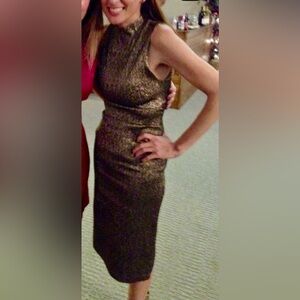 Alice + Olivia Sleeveless Gold/Black textured Midi Dress